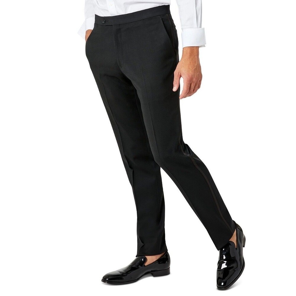 $190 NEW TOMMY HILFIGER Mens 40x30 Black Soft Tuxedo Trousers/Dress Pants/Slacks